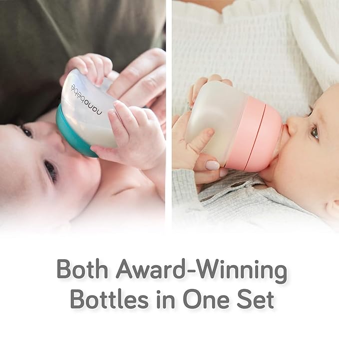 Nanobebe Breastmilk and Silicone Baby Bottle Ultimate Set Gen 2, 5oz and 9oz - with Sterilizer, Drying Rack, Anti-Colic Nipples, Pacifiers, and Warmer - Teal