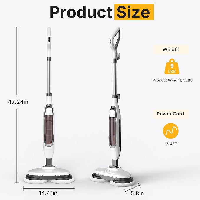 NEWBULIG Steam Mop, All-in-One Steam Mops for Floor Cleaning with Rapid Re-heat, Self-Standing Floor Steamer, 4 Rotating Scrub Pads, 2 LED Headlights, for Hardwood Floors & Tile