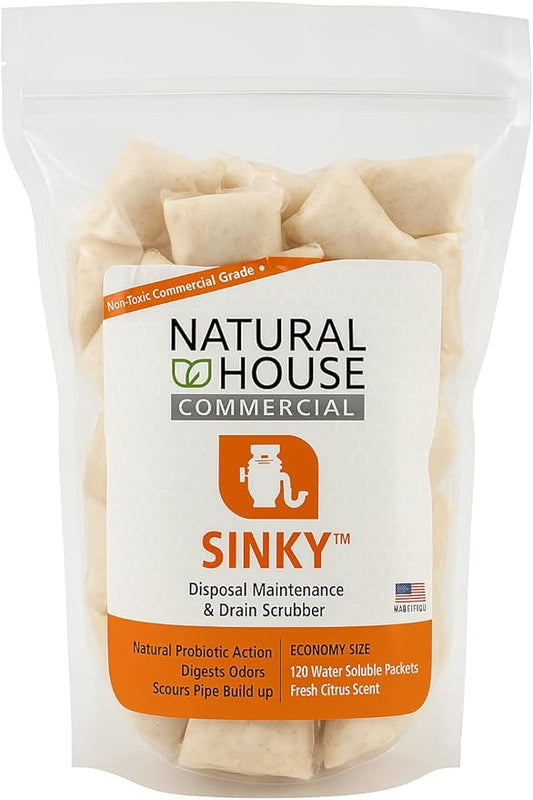Natural House Sinky - Plant-Based Enzyme Drain Cleaner Pods Family Pack - 120 Count - 2-Year Supply - Septic-Safe, Plumbing-Friendly - Citrus Scent