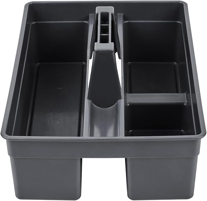 Restaurantware-RW Clean 15.9 x 10.6 x 6.9 Inch Cleaning Caddy, 1 Triple Compartment Cleaning Supply Caddy - With Handle, Crack-Resistant, Black Plastic Cleaning Basket, For Cleaning Supplies,