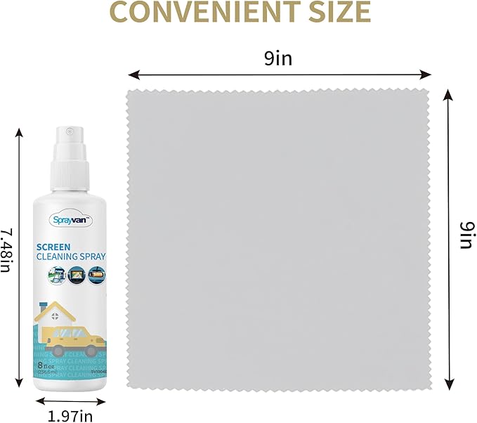 Screen Cleaner Spray -8oz Streak-Free TV Screen Cleaner Spray and Microfiber Cloth kit, Computer Screen Cleaner & Car Screen Cleaner for Flat Screen, LCD,Laptop,Electronic Devices and Car (1)