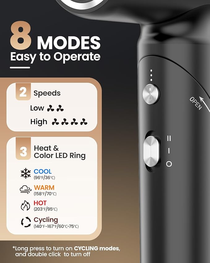 Dual Voltage Hair Dryer Travel Europe Foldable, High Speed Ionic Blow Dryer Fast Drying,100-240V Portable Dryers with Magnetic Nozzles,1300W, Black