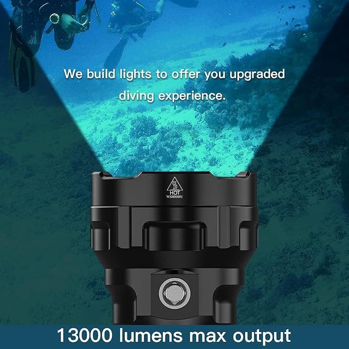 Wurkkos DL70 Dive Light Scuba Diving - 13000lm Super Bright Dive Flashlight 150m IPX8 Waterproof Torch LED Submarine Flashlight Underwater Flashlight for Diving 4 Mode for Underwater Activity (Black)