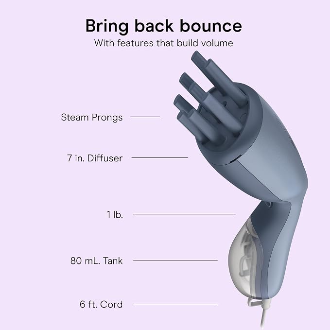 Conair InfinitiPRO Steam Therapy Curl Refresher Hair Steamer | Gentle Steam Therapy Revives Flat or Dry Natural, Coily, and Curly Hair, Blue, S03L