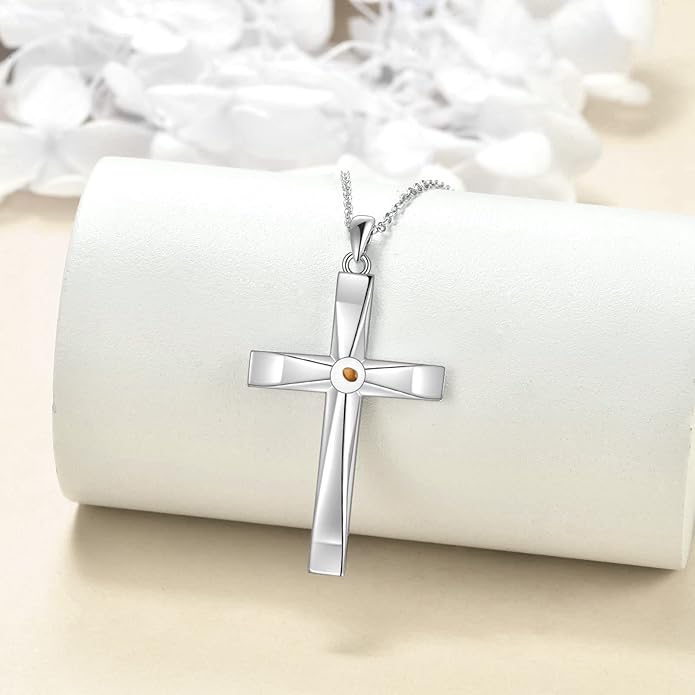 ONEFINITY Religious Cross Pendant Necklace Sterling Silver Origami Cross Pendant Gifts for Women Men Jewelry