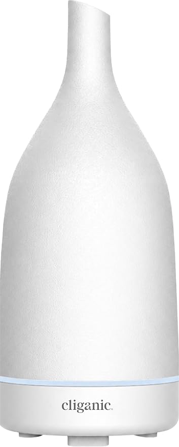 Cliganic Ceramic Aromatherapy Diffuser for Essential Oils (White) - 7 Color Lights, Cool Mist, Auto Shut Off for Home & Office