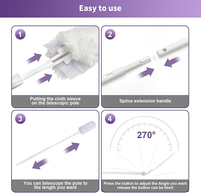 360° Duster Refills for S-wiffer Dusters,Multi Surface Thickened Heavy Duster kit for Cleaning inclue 40 Count Disposable Dust Refills with 1 Extension Handle