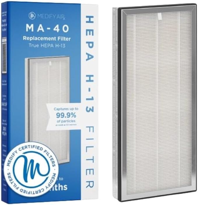 Medify MA-40 Genuine Replacement Filter for Allergens, Smoke, Wildfires, Dust, Odors, Pollen, Pet Dander | 3 in 1 with Pre-filter, True HEPA H13 and Activated Carbon for 99.9% Removal | 1-Pack