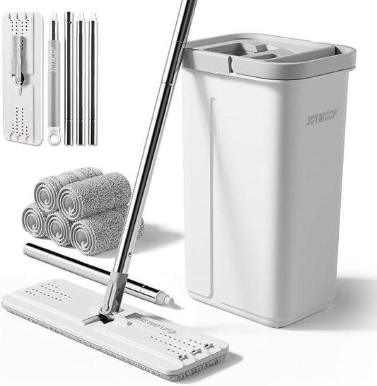 JOYMOOP Mops and Bucket with Wringer Set with 61" Mop Handle with Flexible 13" Flat Head with Flat Mop