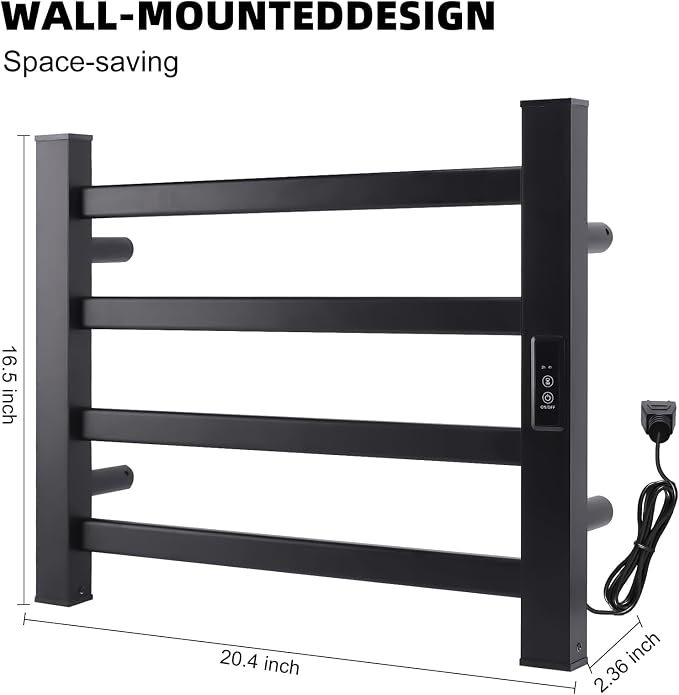 Towel Warmer Heated Towel Bar-Rack - Nopwer Bathroom Wall Mounted Electric Towel Drying Plug-in Matte Black 4 Bars