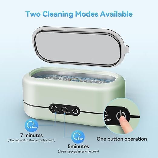 Miorcols Ultrasonic Jewelry Cleaner 48KHz Ultrasonic Cleaner Machine for Jewelry, Glasses, Retainers, Rings, Dentures, Watch Strap 12oz 304 Stainless Steel- Green