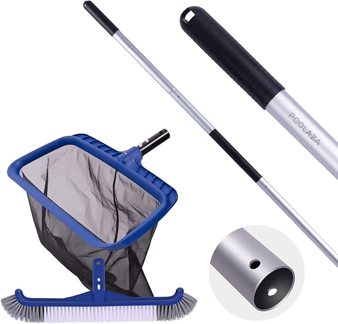 POOLAZA Pool Skimmer Net & Brush with 10.5FT Aluminum Pole