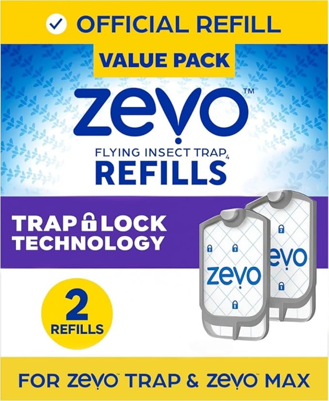 Zevo Indoor Insect Trap Refills – 2-Pack Cartridges for Zevo Plug-in Devices – Catch Gnats, Fruit Flies & House Flies – Odorless, Mess-Free