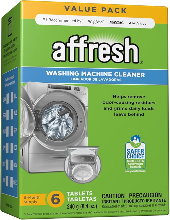 EcoPure EPINL30 5 Year in-Line Refrigerator Filter-Universal Includes Both 1/4" Compression and Push to Connect Fittings, White & Affresh Washing Machine Cleaner, 6 Month Supply
