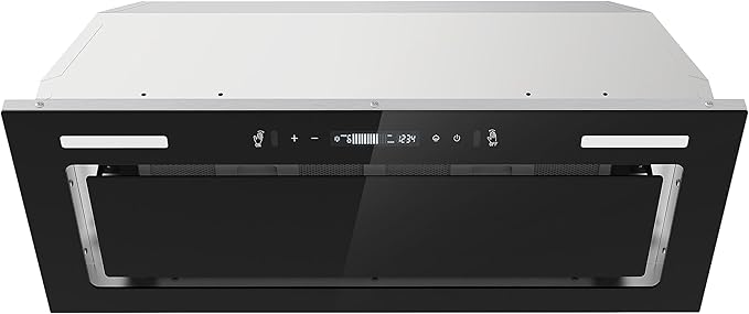 JOEAONZ Range Hood Insert 30 Inch 800 CFM, Built-in Vent Hood Black Glass Gesture & Touch Control Kitchen Exhaust Fan, Mesh Filters Recirculating Stove Hood Dual LED Lights Ducted/Ductless Convertible