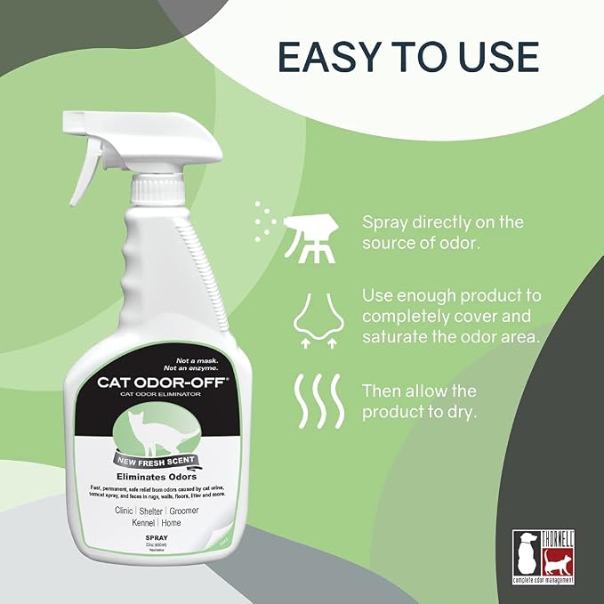 Thornell Cat Odor-off: Cat Spray Odor Eliminator - Fresh Scent Pet Odor Eliminator for Home - Pet Urine Odor Eliminator Spray, 22oz