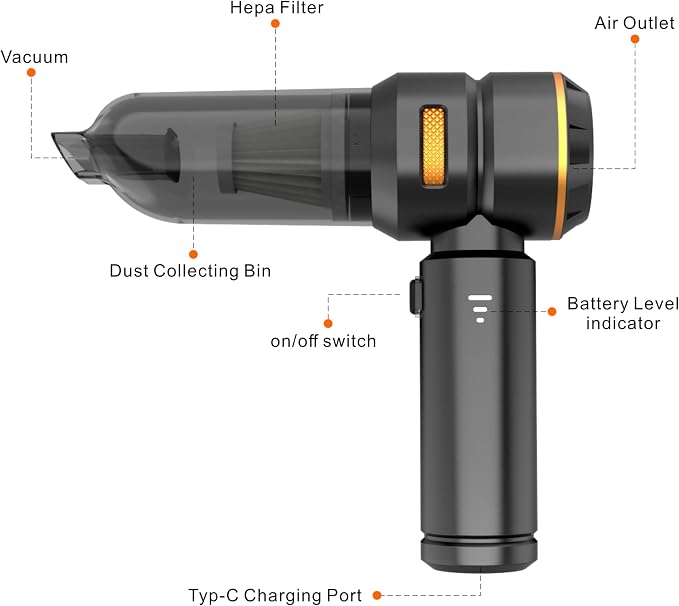 Handheld Cordless Vacuum,Car Vacuum Cleaner,4-in-1 22000PA High Power Portable Rechargeable Vacuum Cleaner with Brushless Motor, Small Handheld Vacuum & Air Blower & Pump-Black