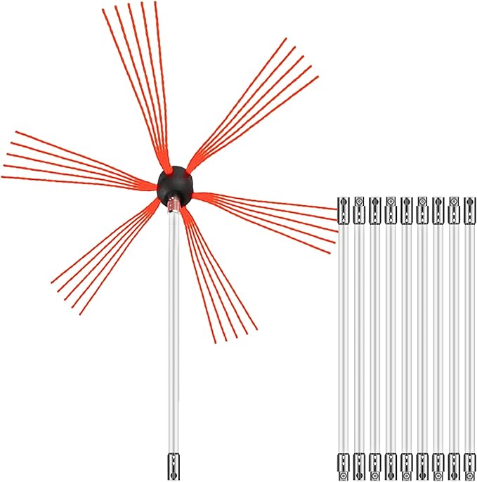 VEVOR Chimney Sweep Kit 33FT Length, Chimney Cleaning Tool Kits with 10 Nylon Flexible Rods, Chimney Brush Kit Driven by Drill for Sweeping Fireplace