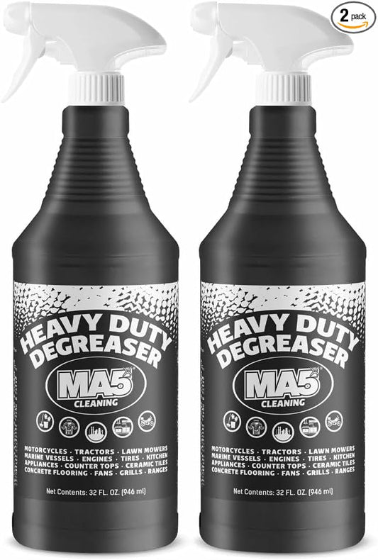 MA5x Heavy Duty Degreaser Cleaner | Indoor and Outdoor Formula | Commercial, Residential, Kitchen, Automotive and Equipment Degreaser and Cleaner | 32oz Spray Bottle | Pack of 2