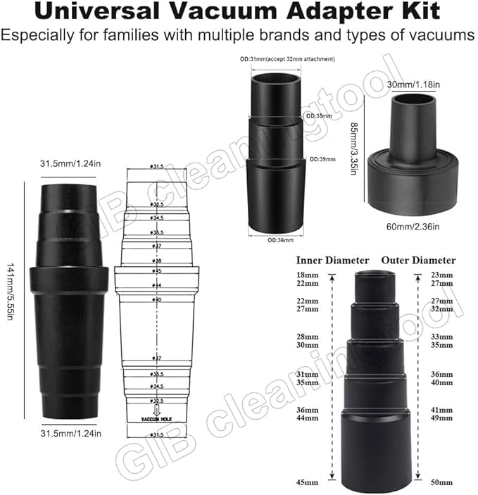 13 Pcs Household Vacuum Attachments for Shop Vac Accessories 1" & 1 1/4" & 1 3/8" &1 1/2" &1 7/8" &2 1/2"-Vacuum Hose Adapter Kit, 1 1/4" Vacuum Brush Flexible Crevice Tool, Vacuum Cleaner Straw Tubes