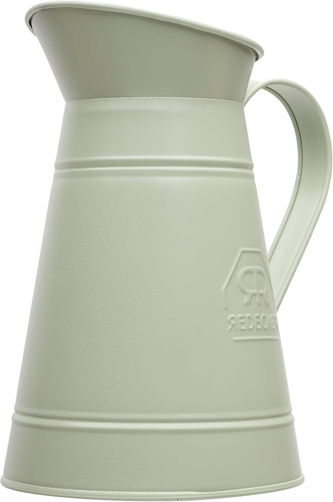 Redecker Green Coated Metal Pitcher, Vintage Design with Handle and Spout, Cleaning Bucket, Toilet Brush Holder, Water Pitcher, or Vase, Made in Germany