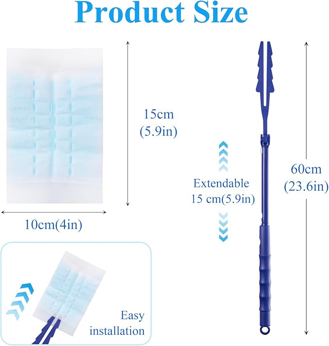 200PCS Duster Refills with 1Pack 23.6"-29.5" Telescopic Handle(15cm Extension), Disposable Electrostatic Dusters for Cleaning Office, Home, Blinds, Ceiling Fans, Furniture