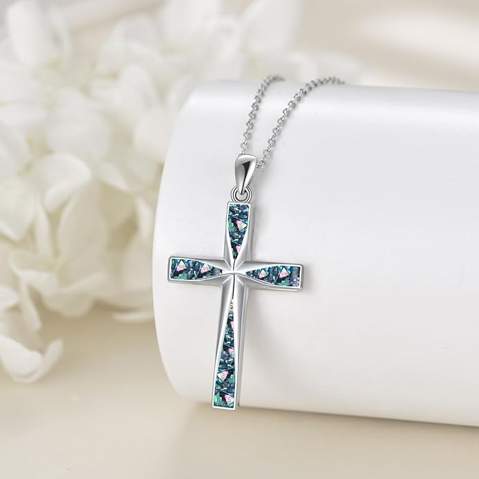 ONEFINITY Religious Cross Pendant Necklace Sterling Silver Origami Cross Pendant Gifts for Women Men Jewelry