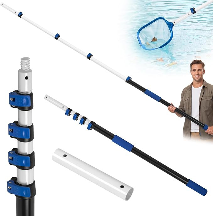 getlstub 12FT Telescopic Pool Pole, Heavy Duty Aluminum Extension Pole 3.3-12 FT for Above Ground & Inground Pools, Fits Skimmer, Net, Brush & Vacuum Heads