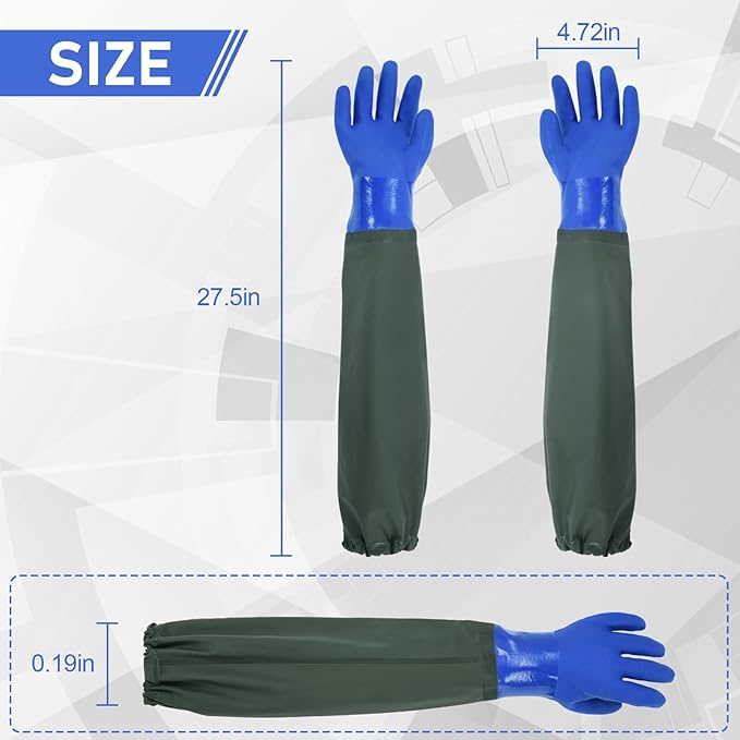MUMUKE 2-Pair Set Long Waterproof Gloves, Long Chemical Gloves, Reusable, Padded Cotton Lined, Acid & Oil Resistant, 28 Inch