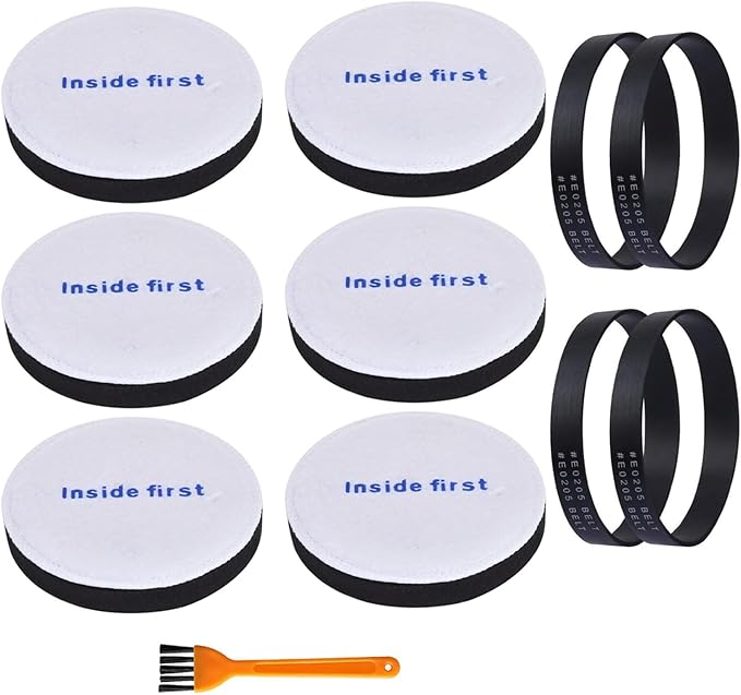 6 Pack E0202 Foam Filters & 4 Pack E0205 Vacuum Belts Compatible with Eureka NEU182A, NEU182B, NEU280, NEU180, NEU181, NEU188, NEU202 Powerspeed Bagless Upright Vacuum Cleaner, Part E0202