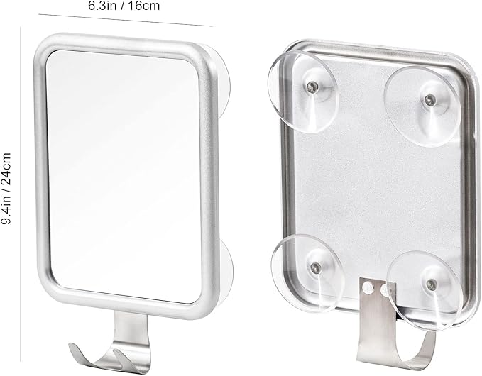 Ettori Fogless Square Shower Mirror and Black Stainless Steel Squeegee Combo – Great for Modern Bathrooms