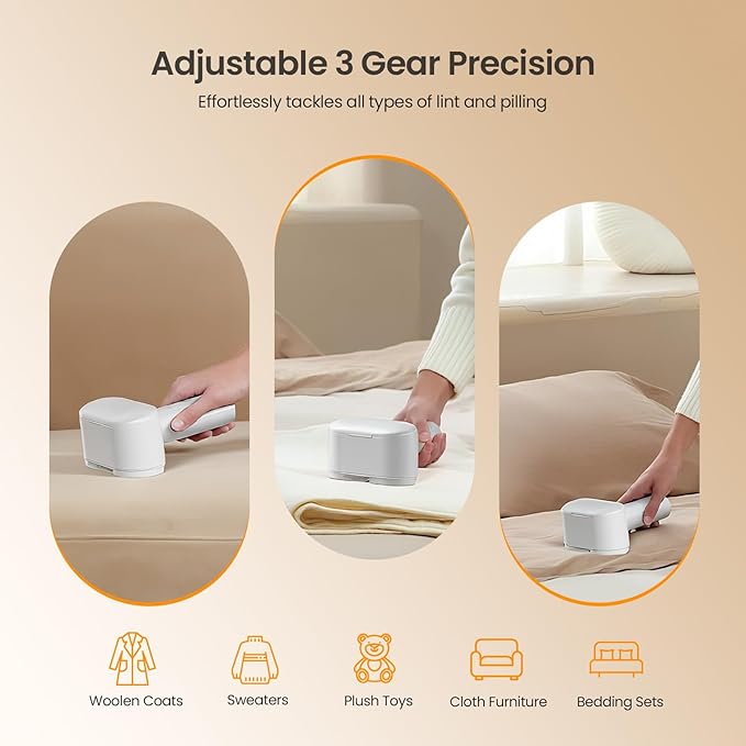 Mosthink Fabric Shaver, 2-in-1 Electric Lint Remover & Build-in Lint Brush, Large Fuzz Remover for Clothes Couch Furniture (White, 2600mAh)