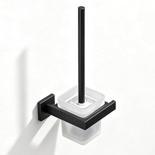 Matte Black Toilet Brush and Holder Set, NEWRAIN Wall Mounted Toilet Bowl Brush with Long Handle, Stainless Steel Toilet Brushes for Bathroom-Space Saving