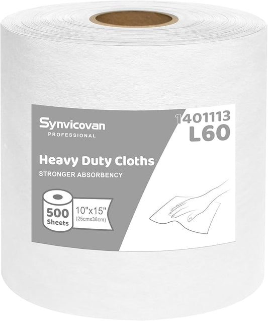 Cleanroom Wipes Heavy Duty Cloths, Lint-Free and Extra Absorbent Towels Jumbo Roll (15"x 10", 500 PCS), White