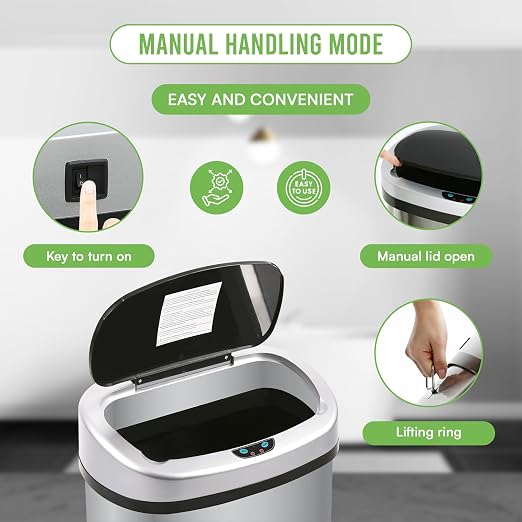 24/7 Shop at Home Freeway 13 Gallon Metal Household Trash Can Motion Sensor Lid for Kitchen, Silver