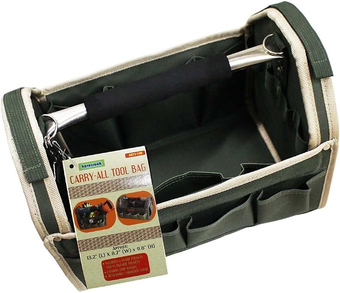 RAVEN 12.5" Green Tool Carry-All | Premium Canvas with Multi-Pockets | Metal Handle & Rubber Feet | 12.5" x 9.5" x 8" | Best for Tools, Crafts & Supplies