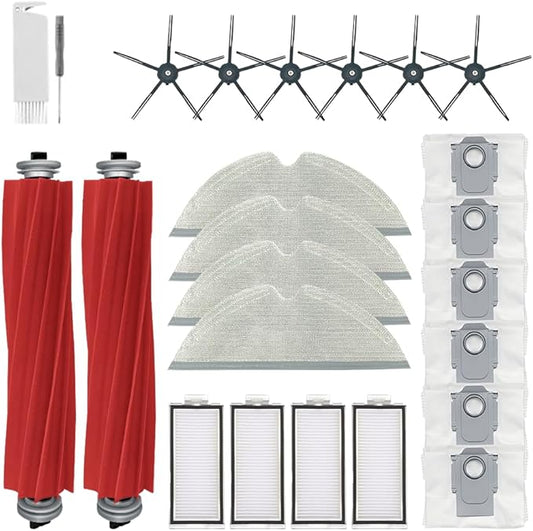 24Pcs Q7 Accessories Kit Replacement Compatible with Roborock Q7 / Q7+ / Q7 Max / Q7 Max+ Robot Vacuum, 2 Main Brush, 4 Mop Cloth Pads, 6 Side Brushes, 4 HEPA Filters,6 Dust Bag, 1 Cleaning Tool