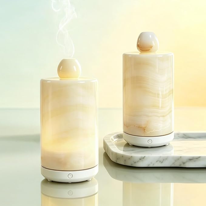 Marble Essential Oil Diffuser Bottle Empty Aromatherapy Reed Diffuser Fragrance Home Decor Bathroom Living Room Humidifier Gift Set Aroma Stone Spa Diffuser Jar(White Jade Marble,100, Milliliters)