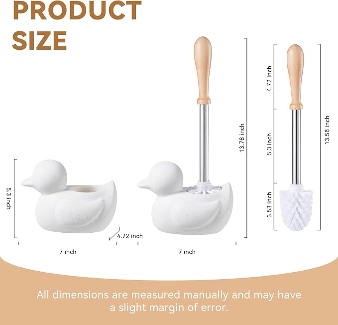 White Toilet Brush and Holder Set,Cute Duck Bathroom Decor, Non-Slip Handle Toilet Bowl Brush, Practical Bathroom Accessories Cleaning Tools Set,1pcs