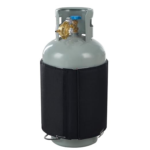 VEVOR Insulated Band Style Gas Cylinder Warmer, Fits 40Lbs Gas Tank 120W Propane Heater, Tested to UL 499 Standard, FCC Listed, Durable Waterproof Oxford Fabric, Fixed Internal Thermostat Max Temp 90℉