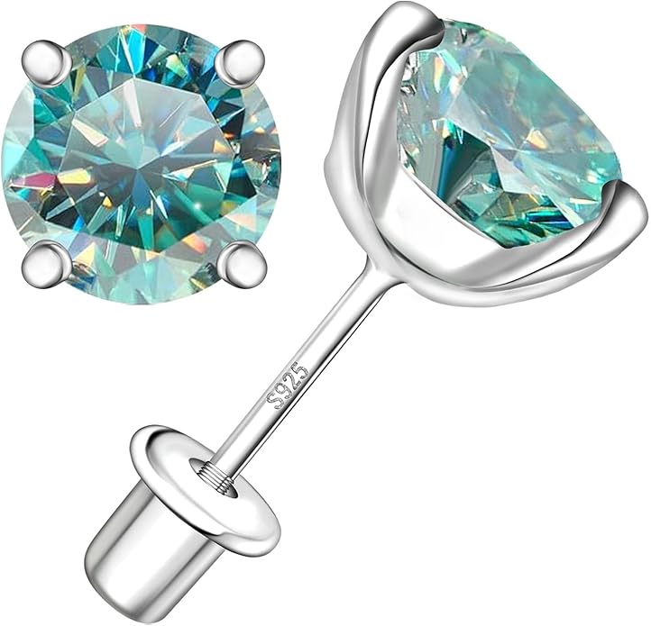Moissanite Screw Back Earrings Studs - 0.2CT-4CT Moissanite Earrings for Women 925 Sterling Silver Piercing Real Colorful Moissan Hypoallergenic Jewelry Ear Stud Gifts