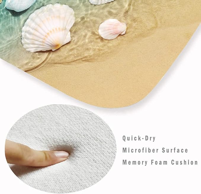 WODEJIA Bathroom Anti-Slip Foam Carpet,Durable Flannel Mat 3D Print Rug for Living Room, Absorbent Water Clearance MatS for Forlaundry Room and Kitchen, Beach Starfish Scallop Carpt 59 x 24 Inches