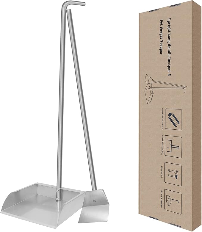 Stainless Steel Pooper Scoopers Set,33.4 ‘’ Dustpan and Spade Poop Scoop Set for Indoor Outdoor Cleaning Easy Wash,Extremely Durable Upright Standing Garbage Shovel for Pet Waste Cleanup