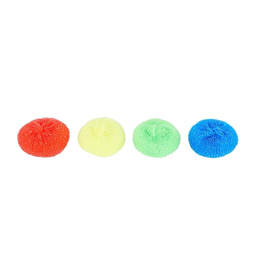 Restaurantware Plastic Dish Scrubbers 40 Pack 2.95 x 2.95 x 0.98 Inches Durable Non-Scratch Scrubbers Plastic Mesh Cleaning Pads Easy Grip Assorted Colors for Multi-Surface Cleaning