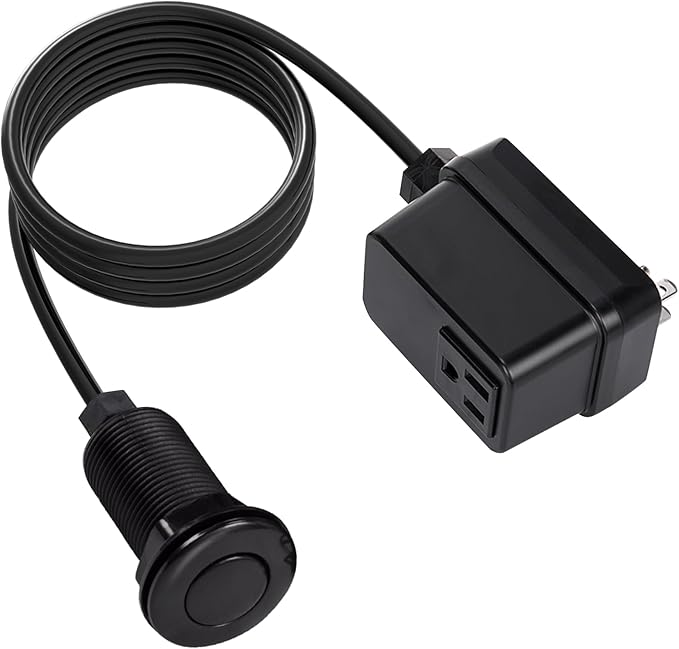 Garbage Disposal Switch, Cordless Air On Off Kit for Food Waste Disposer, Plastic Black, SHORT 2.5" Sink Top Push Button by CLEESINK