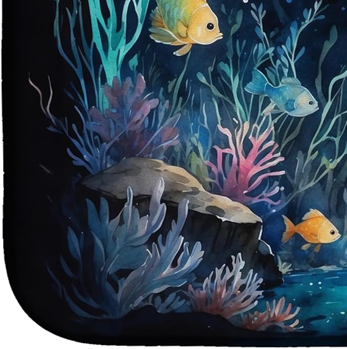 Caroline's Treasures Bioluminescent Fish Dish Drying Mat Absorbent Dish Drying Mat Pad for Kitchen Counter Dish Drainer Mat for Countertop, 14 x 21", Multicolor