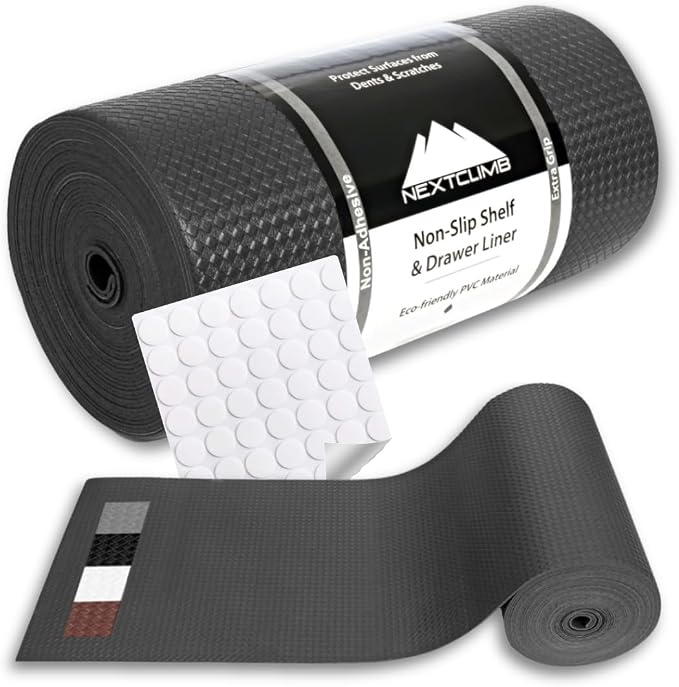 Kitchen Drawer Liners Shelf Liners for Kitchen Cabinets - Truly Non Slip, Non Adhesive Kitchen Cupboard Liners - Easy Cut/Fit, Protect Any Shelves, Wardrobe, Bathroom Surfaces (Black, 30 x 900cm)