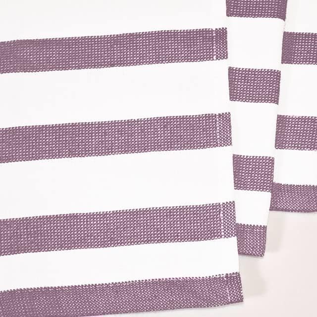 Realm 17" x 27" 100% Cotton Kitchen Towel (4 Pack) | Stripe Pattern Eggplant Purple | Soft, Plush & Absorbent with Solid White Backing