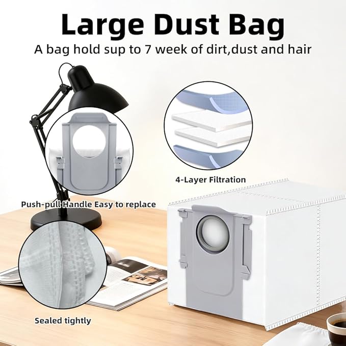 Saros 10R Accessories Kit Replacement Compatible with Roborock Saros 10R/Saros 20/Qrevo CurvX Robot Vacuum, 2 Pairs Main Brush, 4 Mop Pads, 6 Side Brushes, 4 HEPA Filters,6 Dust Bag, 1 Cleaning Tool