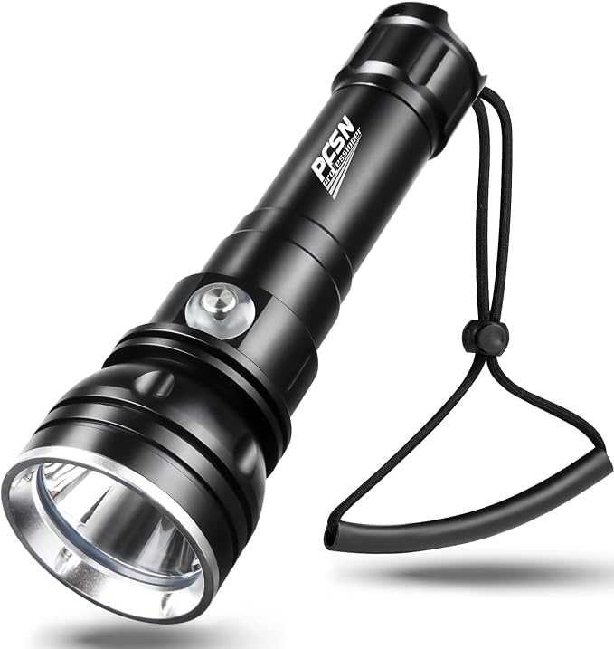PFSN 3000 Lumens Dive Light with Lockable Switch, 150m Underwater Waterproof, 20H Runtime, 400m Long Narrow Beam, Rechargeable Professional Scuba Diving Flashlight for Night Diving, Caving, Snorkeling
